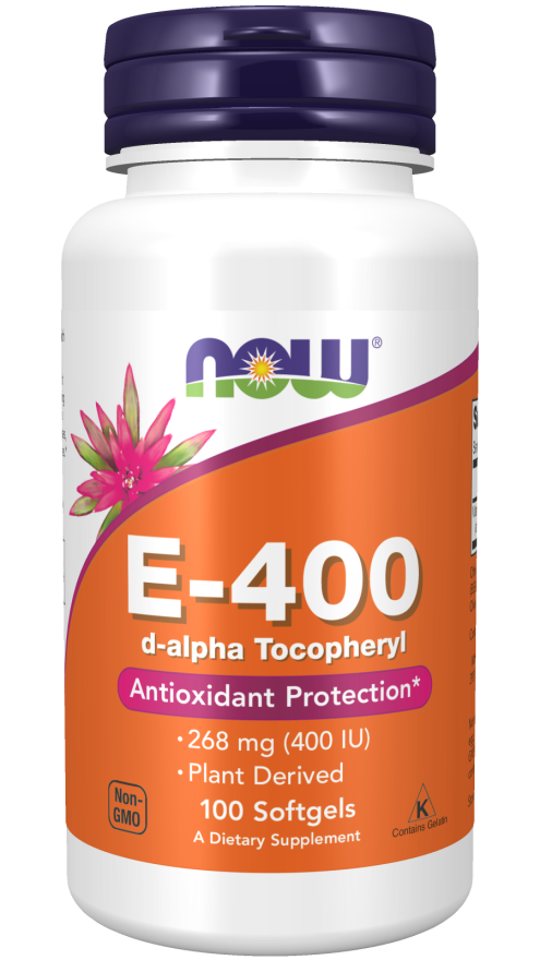 Vitamina E-400 UI D-Alpha Tocoferol 100 Softgels (100 porciones) - Now Foods
