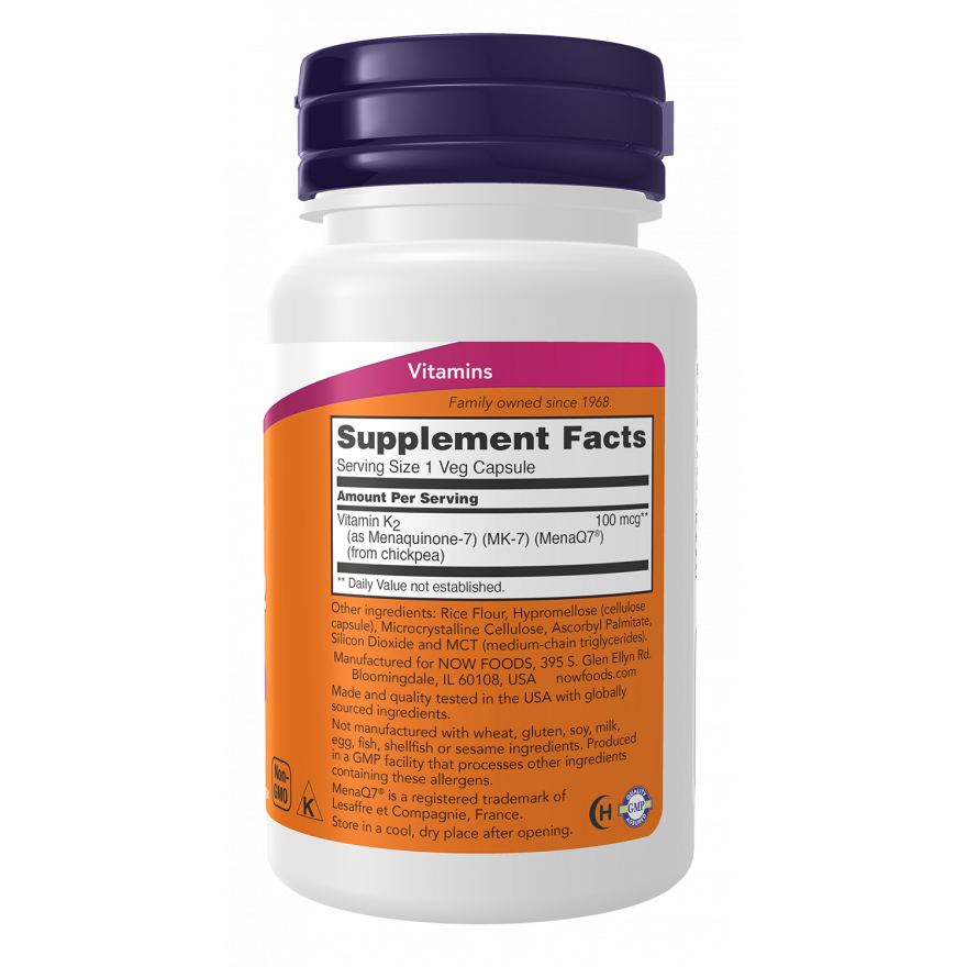 MK-7 Vitamina K2 100mcg 60 Cápsulas Vegetales (2 meses) - Now Foods