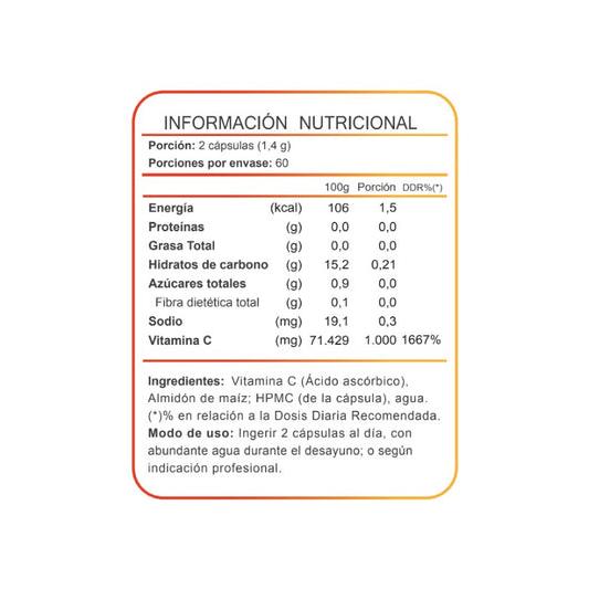 Vitamina C 500mg - 120 Cápsulas Vegetales (2 meses) - FNL