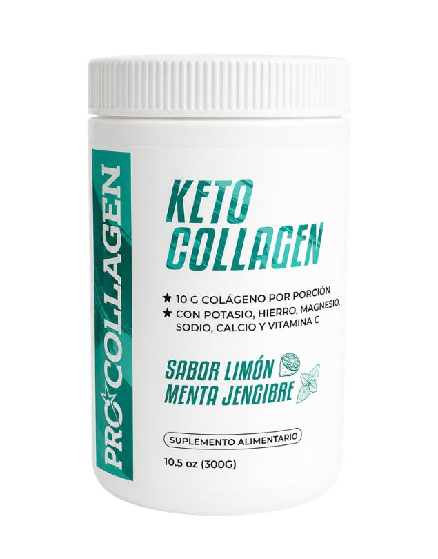 Colágeno Hidrolizado Keto 300gr - con Electrolitos + Té Matcha, Sabor Limón Menta Jengibre - Procollagen