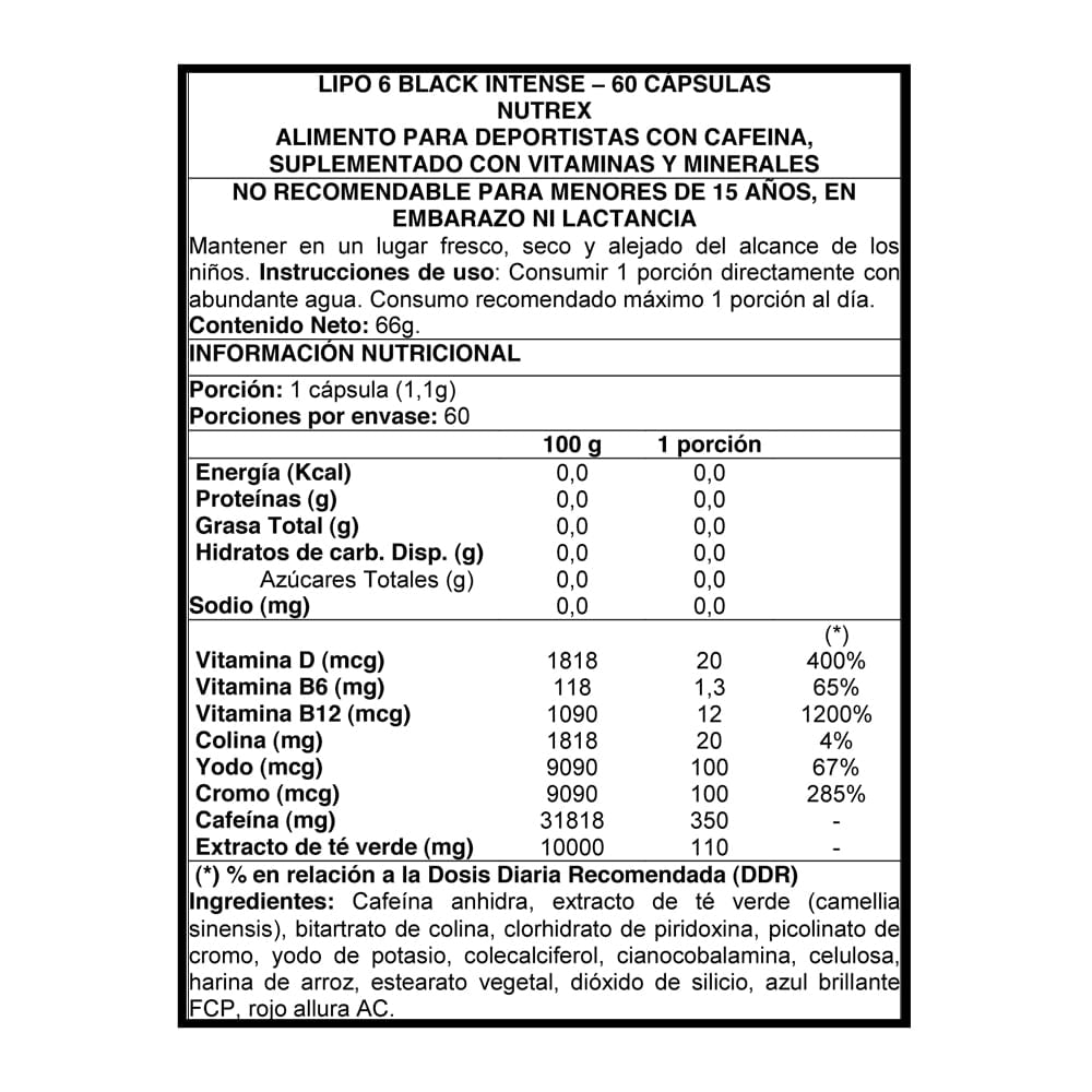 Lipo 6 Black Intense UC 60 Cápsulas (2 meses) - Nutrex-Vitaminas-Mercado Silvestre