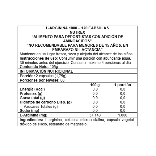 L-Arginine 1000 - 120 Cápsulas Vegetales - Nutrex