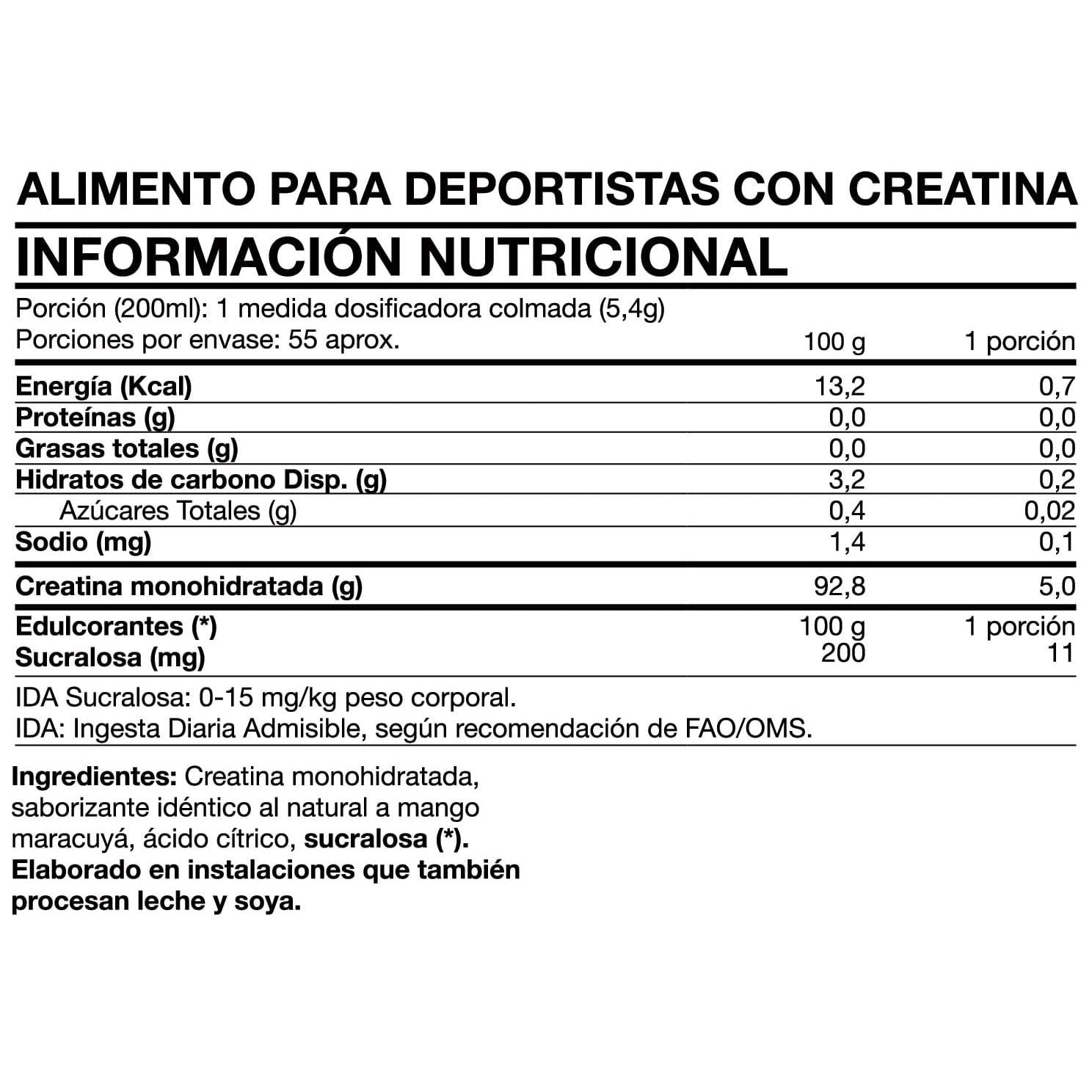 Creatina Monohidratada 300g (57 porciones) – Mango Passion Fruit - Tasty Creatine - Foodtech