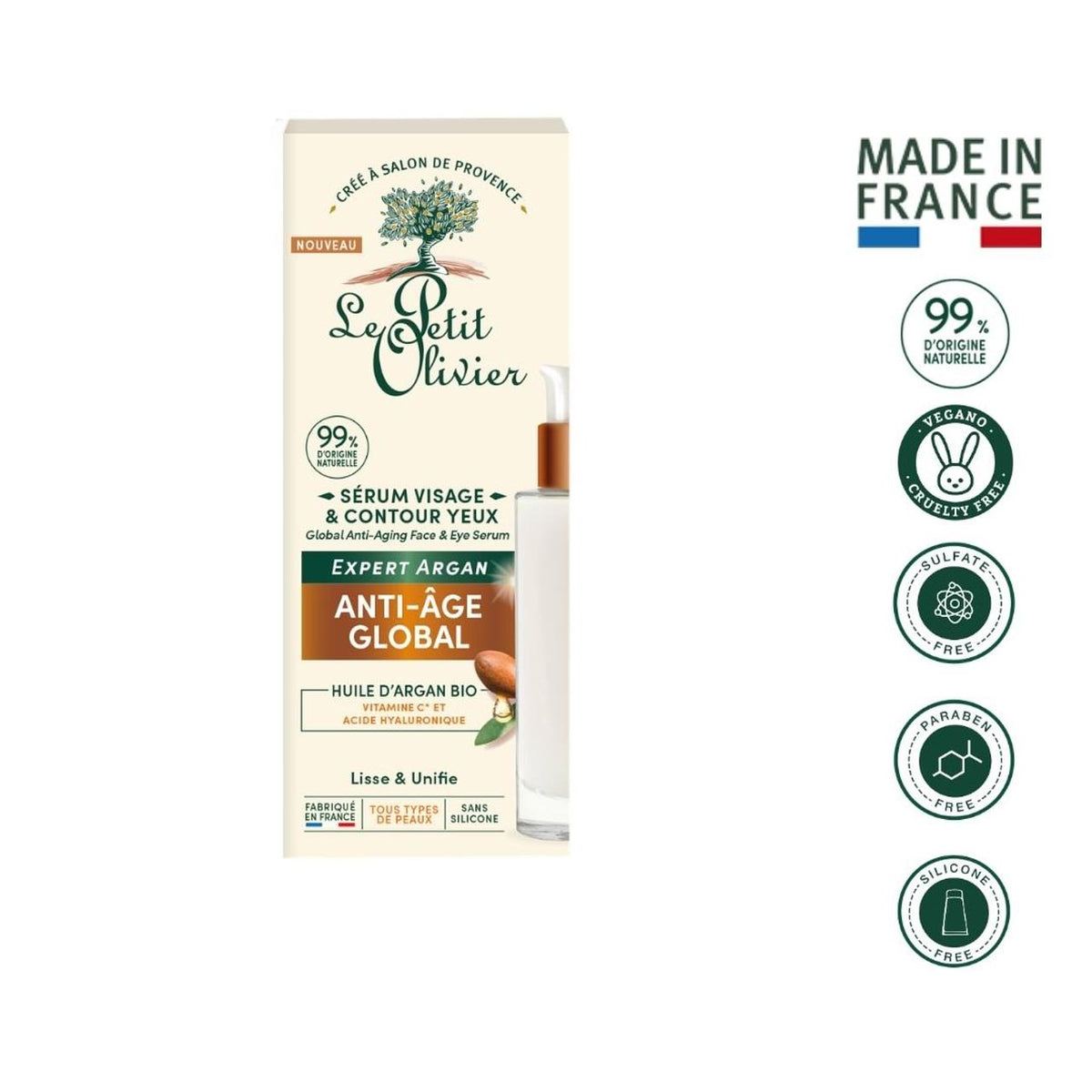 Sérum Antiedad Global Rostro y Contorno de Ojos Argán 30ml - Le Petit Olivier