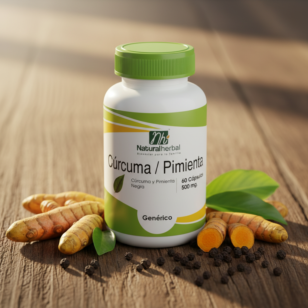Cúrcuma + Pimienta 500mg 60 Cápsulas - Natural Herbal