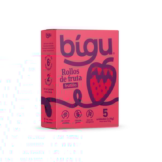 Caja de 5 Rollos de Frutilla 100% Fruta 25gr c/u - Bigu-Frutos Deshidratados-Mercado Silvestre