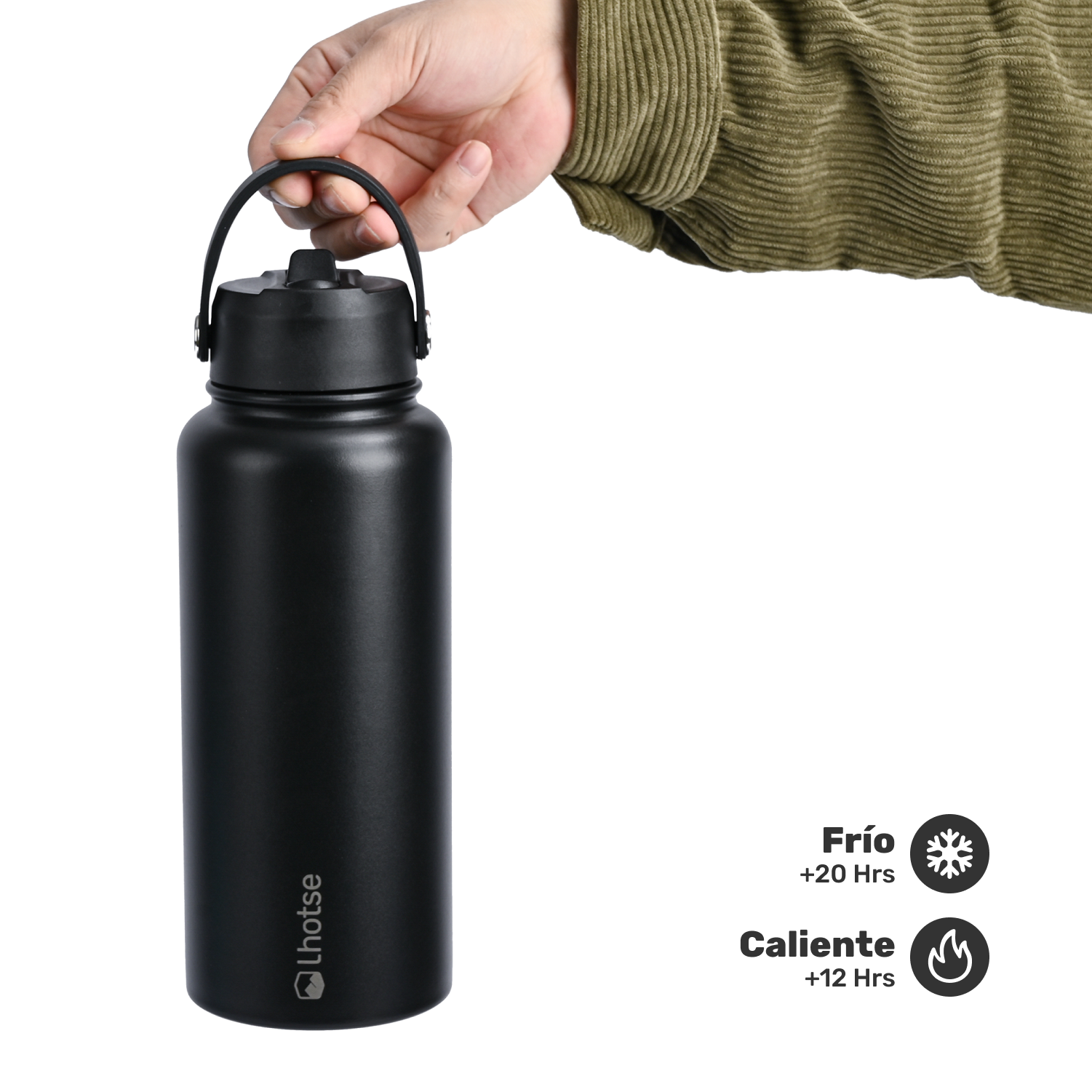 Botella Térmica Insulada Hydro 960ml Negro - Lhotse-Hogar-Mercado Silvestre