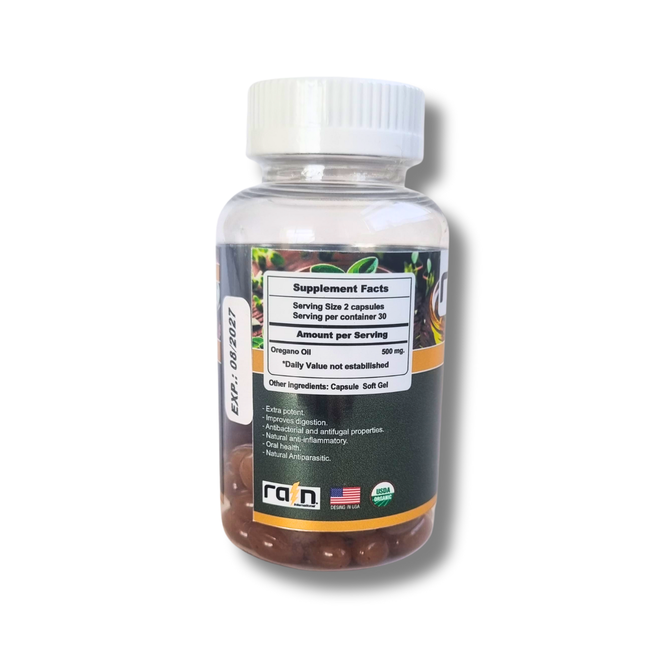 Aceite de Orégano Extra Potente 500mg – 60 Cápsulas Softgel (1 mes) – Rain