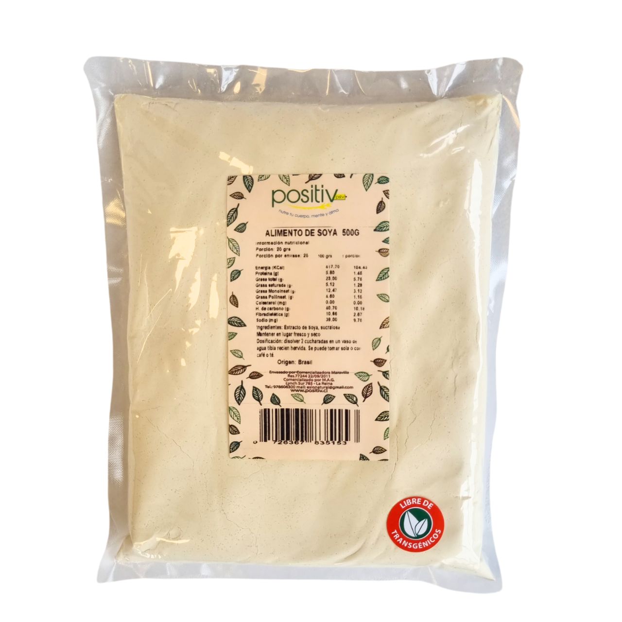 Alimento/ Leche de Soya Sin Trangénicos en Polvo 500gr - Positiv-Especias y Condimentos-Mercado Silvestre