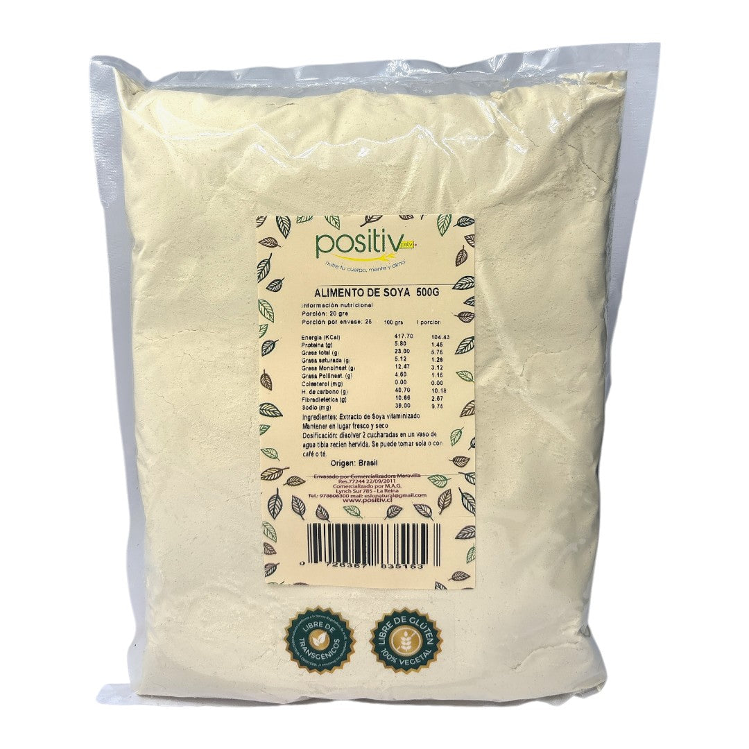 Alimento de Soya (Leche) Vitaminizada Sin Trangénicos en Polvo 500gr Sin Gluten - Positiv