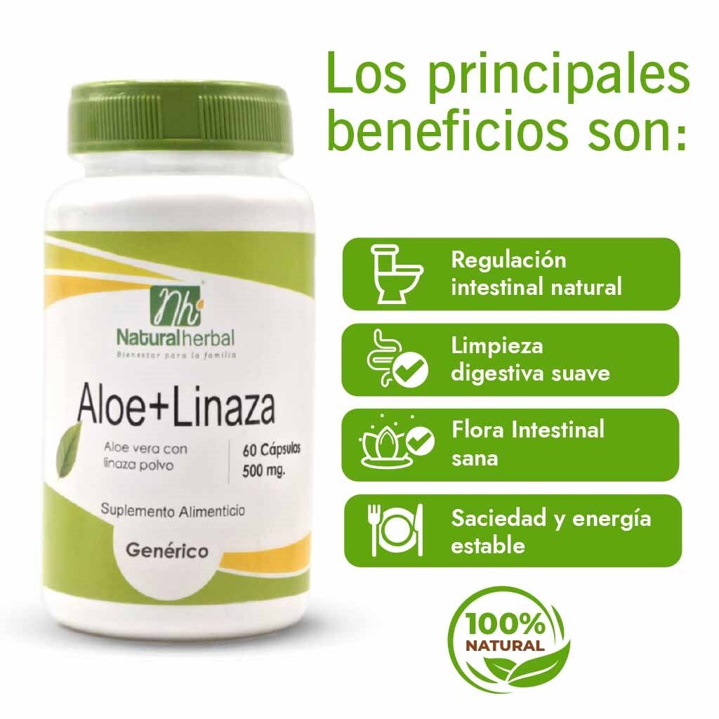 Aloe Vera + Linaza 500mg 60 Cápsulas - Natural Herbal-Vitaminas-Mercado Silvestre