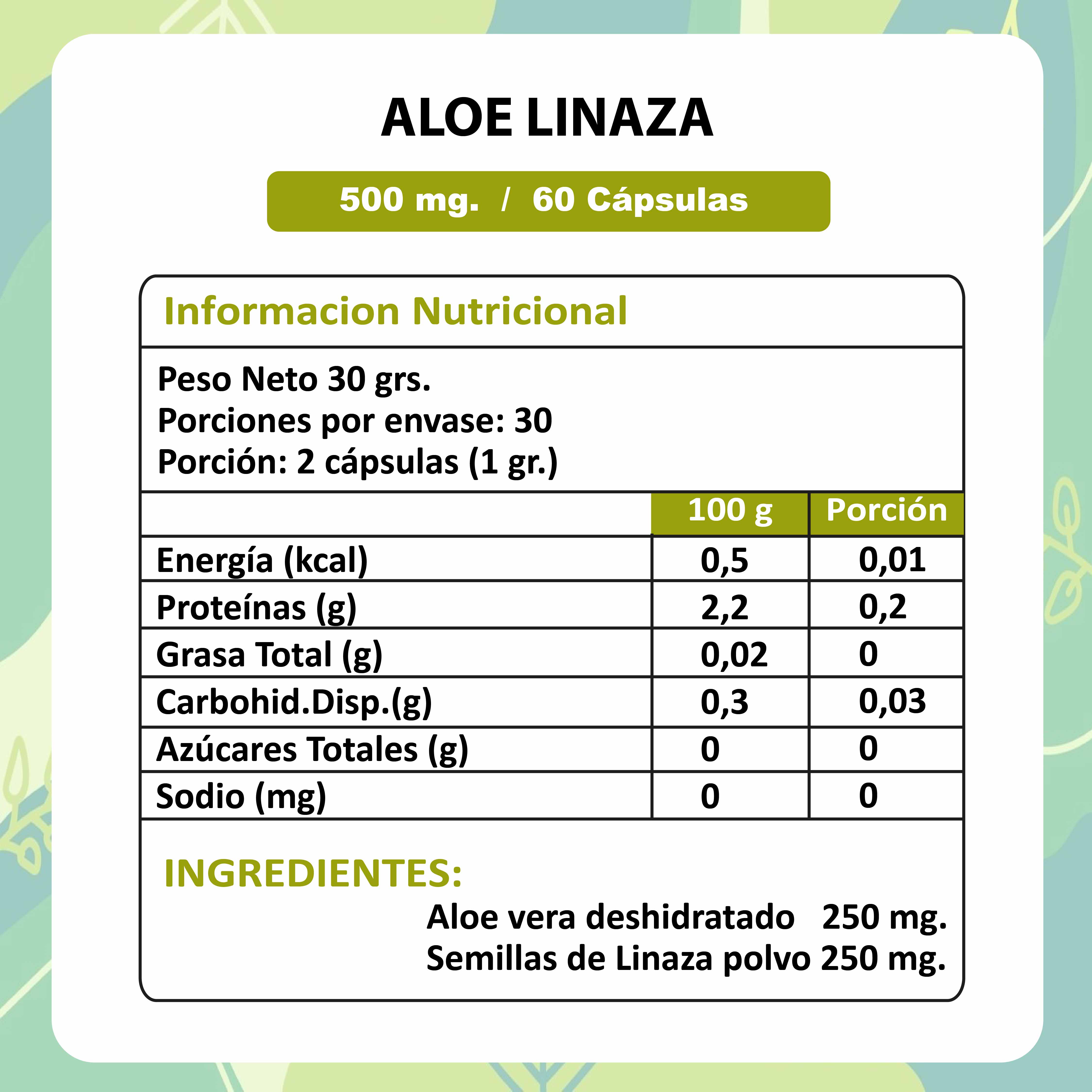 Aloe Vera + Linaza 500mg 60 Cápsulas - Natural Herbal-Vitaminas-Mercado Silvestre