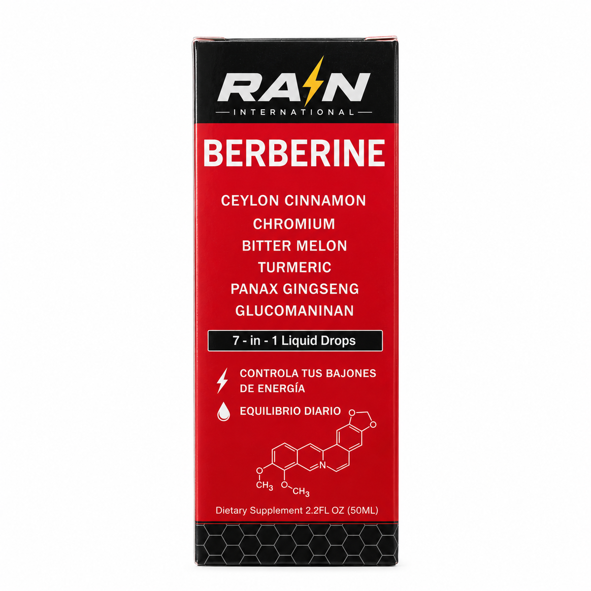 Berberina en Gotas 50ml - 7 en 1 – Canela de Ceilán, Cromo, Cúrcuma y Ginseng – Rain