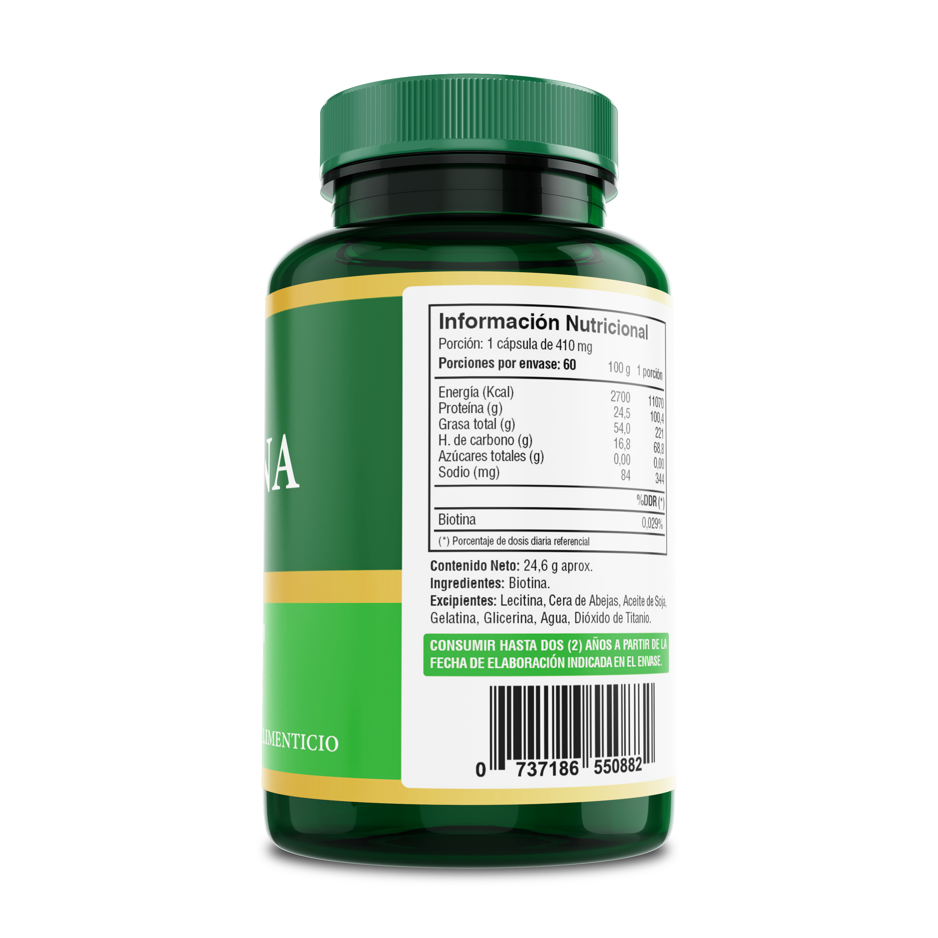 Biotina 60 Cápsulas Softgel (2 meses) - Fuente Vital-Vitaminas-Mercado Silvestre