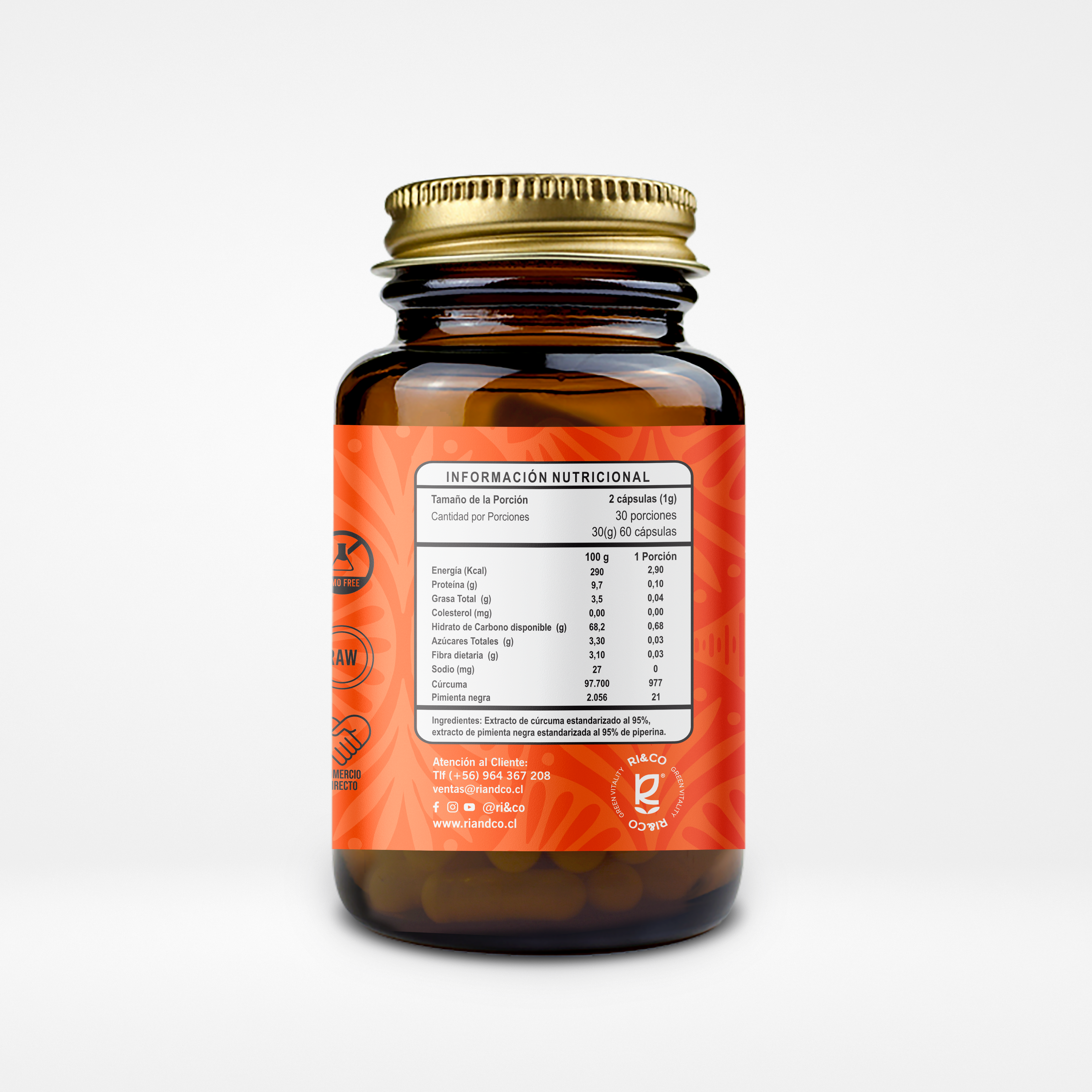Cúrcuma Activada con Pimienta Negra 500mg 60 Cápsulas Vegetales (1 mes) - RI&CO