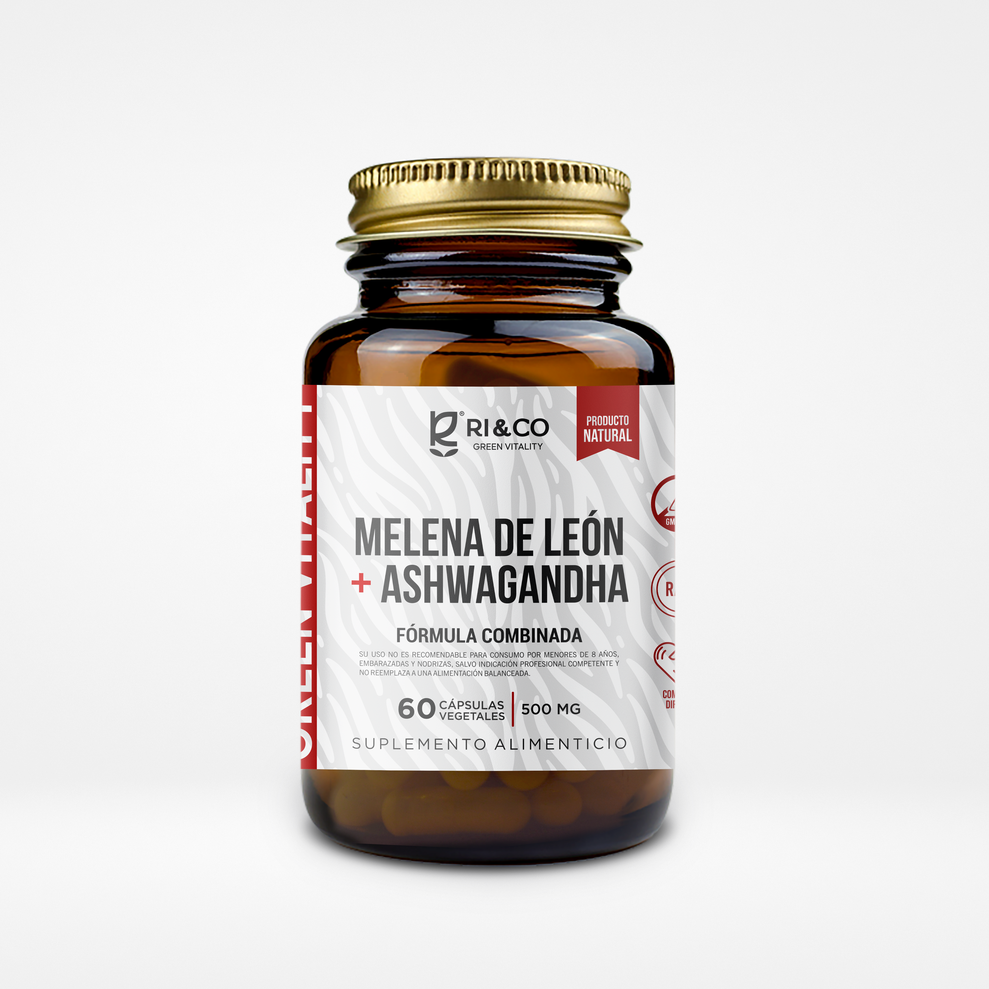 Melena de León + Ashwagandha Fórmula Combinada 500mg 60 Cápsulas Vegetales (1 mes) - RI&CO