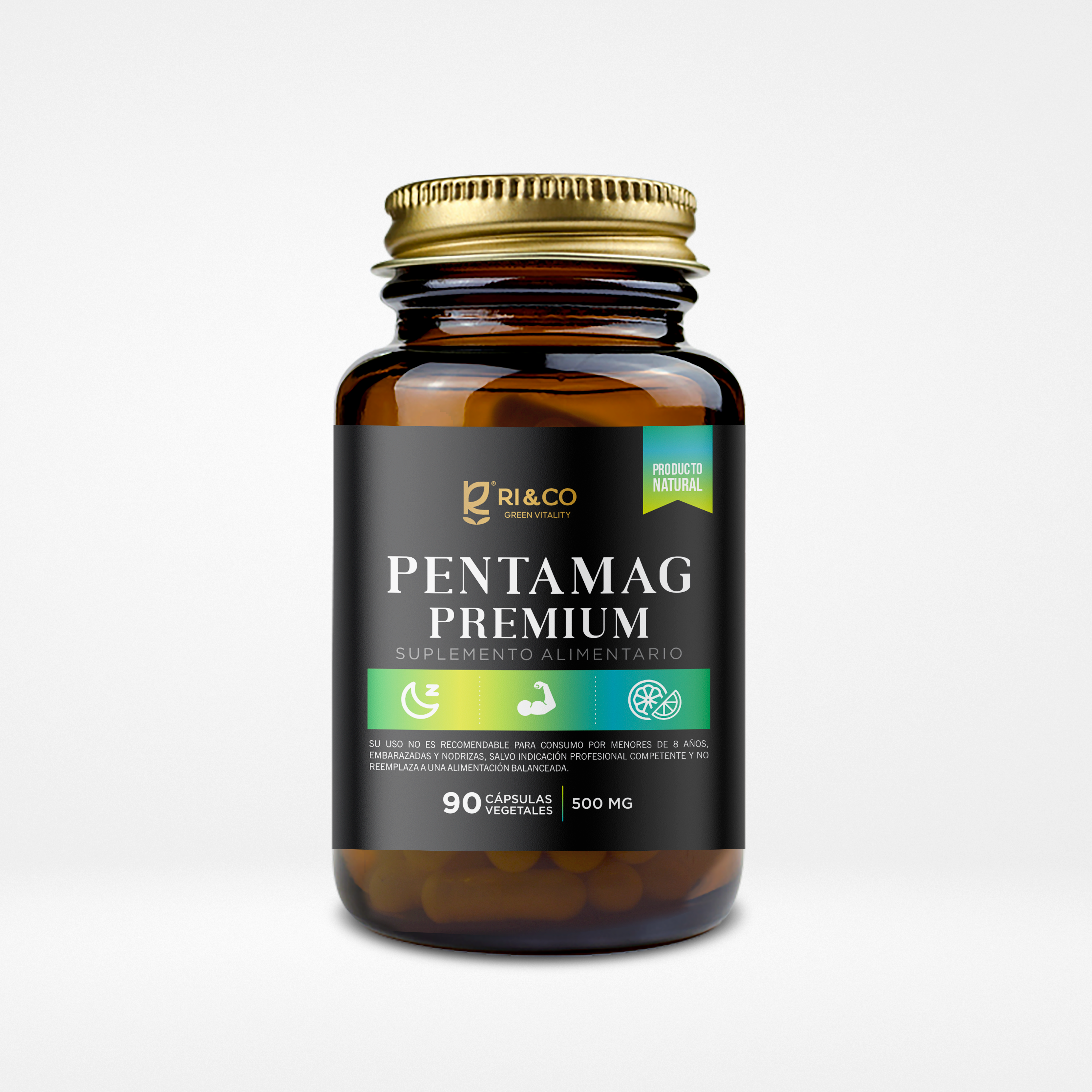 PentaMag Premium Magnesios (Citrato, Bisglicinato, L-Treonato, Taurato, Malato) 500mg 90 Cápsulas Vegetales - RI&CO-Vitaminas-Mercado Silvestre