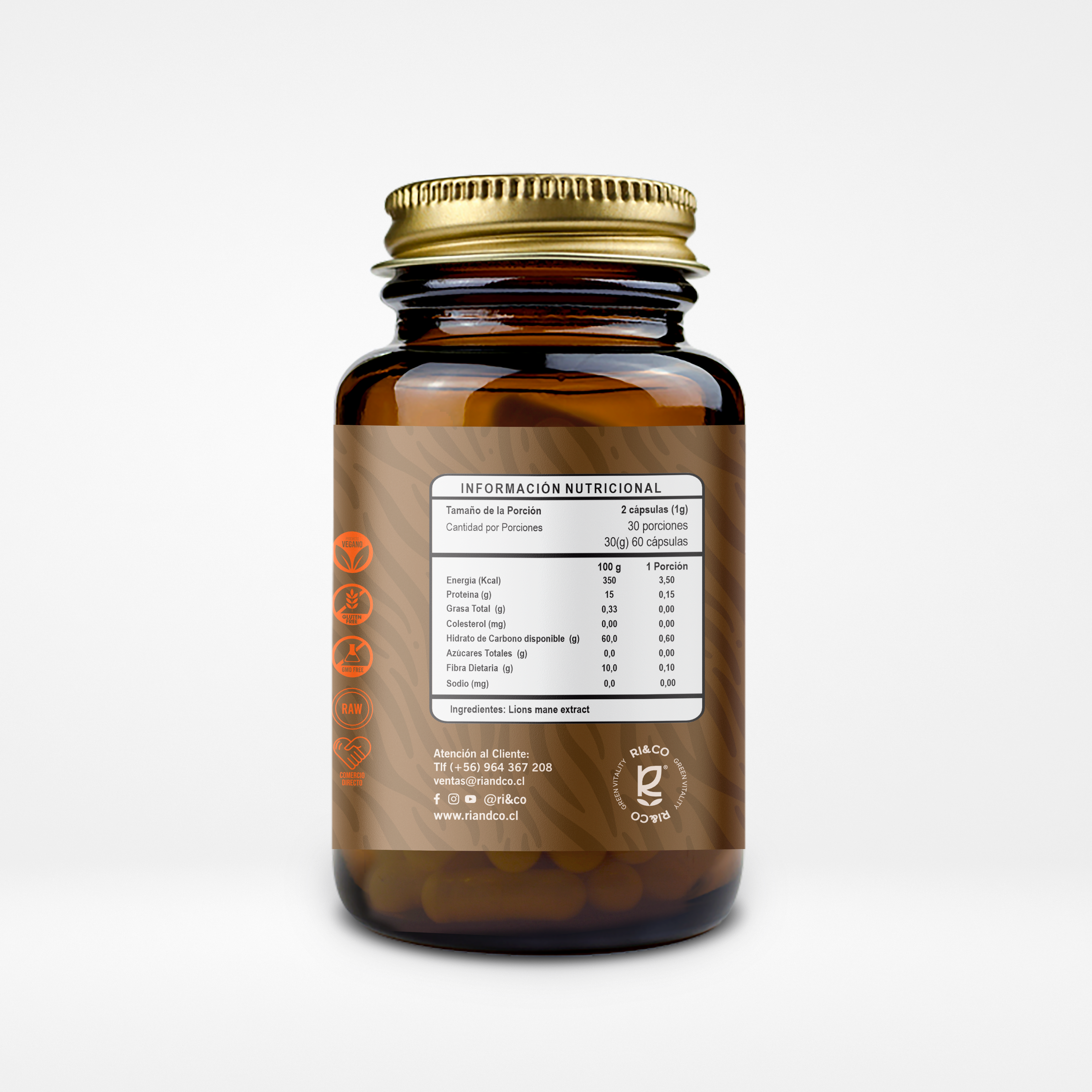 Melena de León (Lions Male) 500mg (Fungi - Hongo) 60 Cápsulas Vegetales (1 mes) - RI&CO