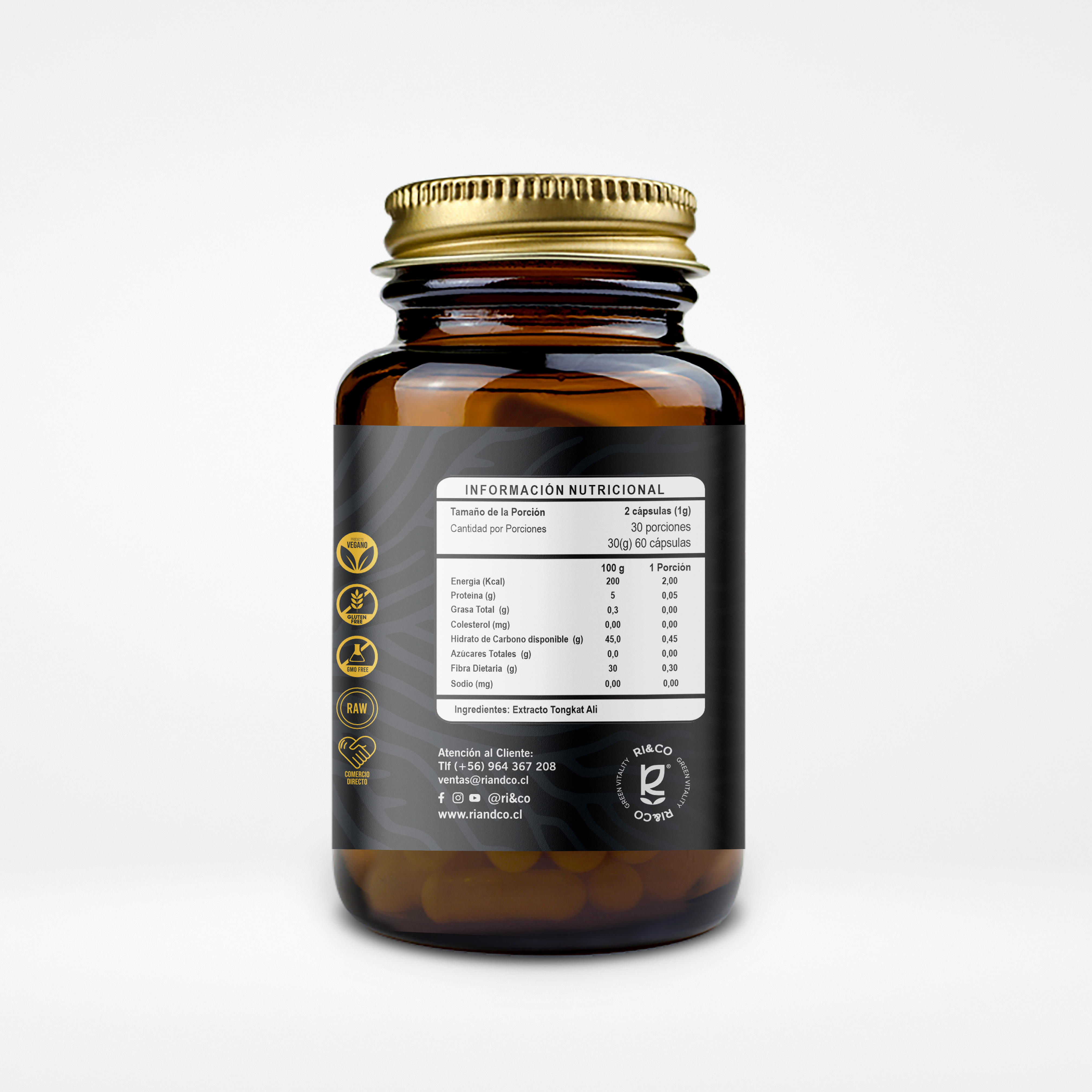 Tongkat Ali 500mg - Vitalidad y Salud Reproductiva – 60 Cápsulas Vegetales (1 mes) – RI&CO