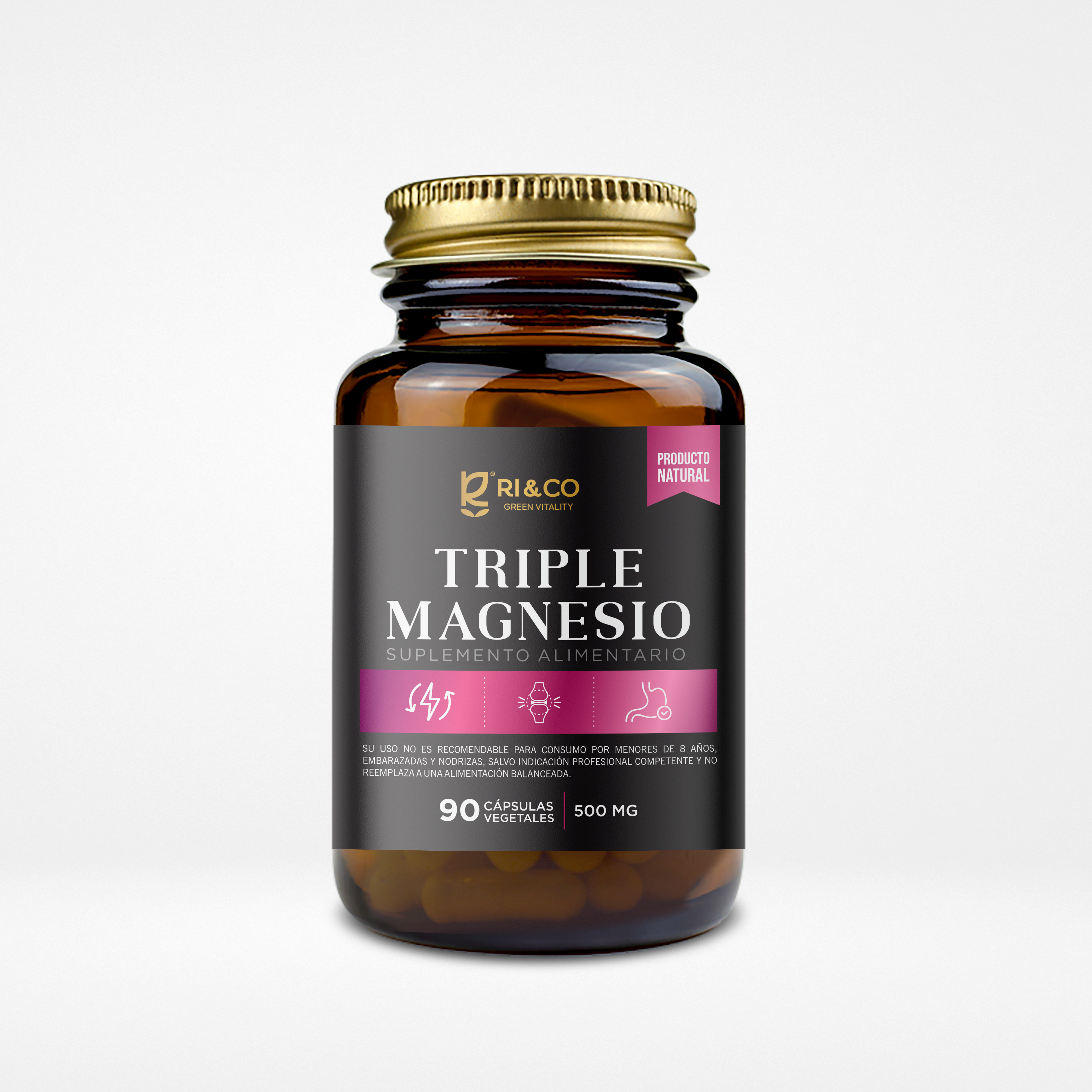 Triple Magnesio (Malato, Bisglicinato, Taurato) 500mg 90 Cápsulas Vegetales - RI&CO-Vitaminas-Mercado Silvestre