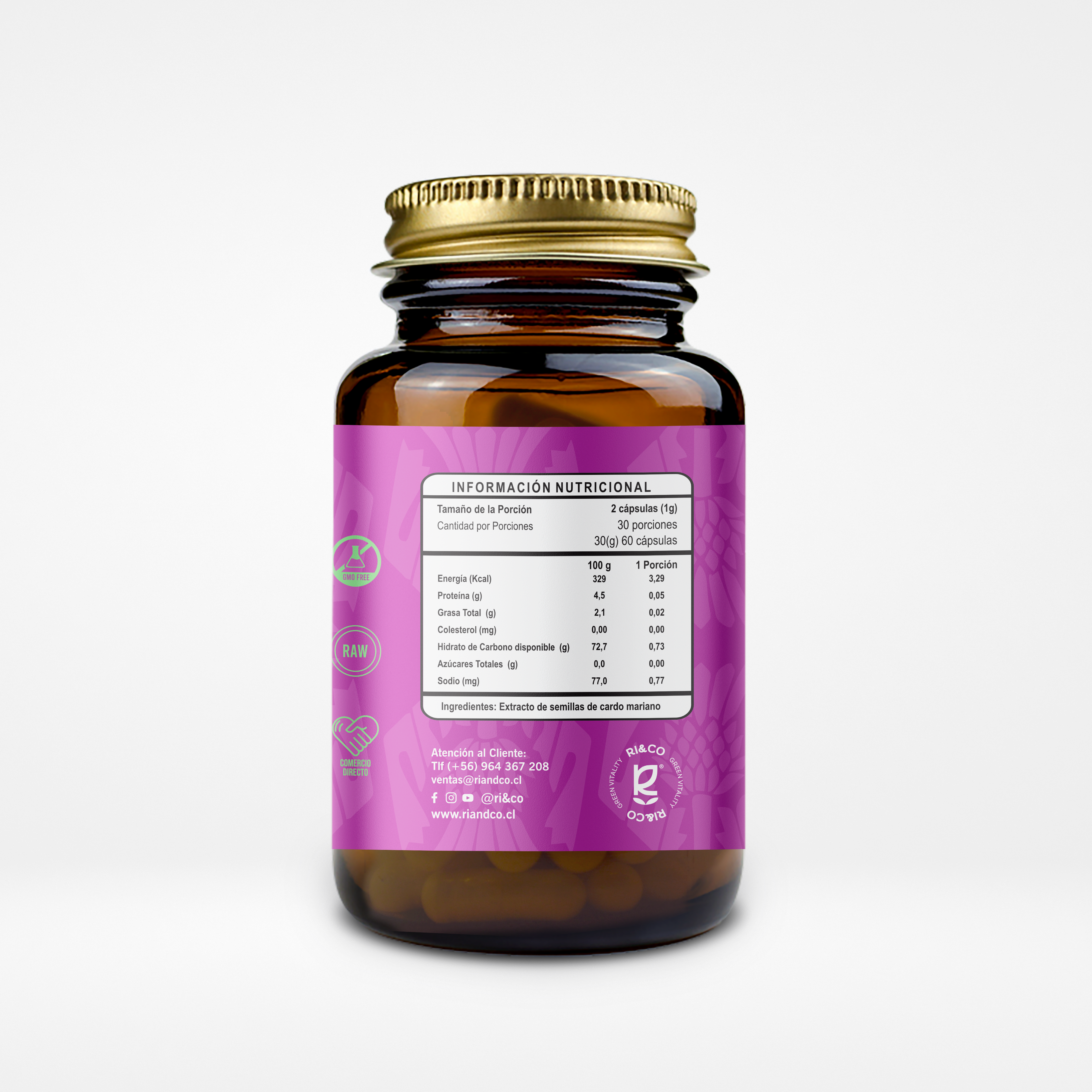 Silymarin Milk Thistle Extract (Extracto de Semilla de Cardo Mariano) 500mg – 60 Cápsulas Vegetales (1 mes) – Ri&Co