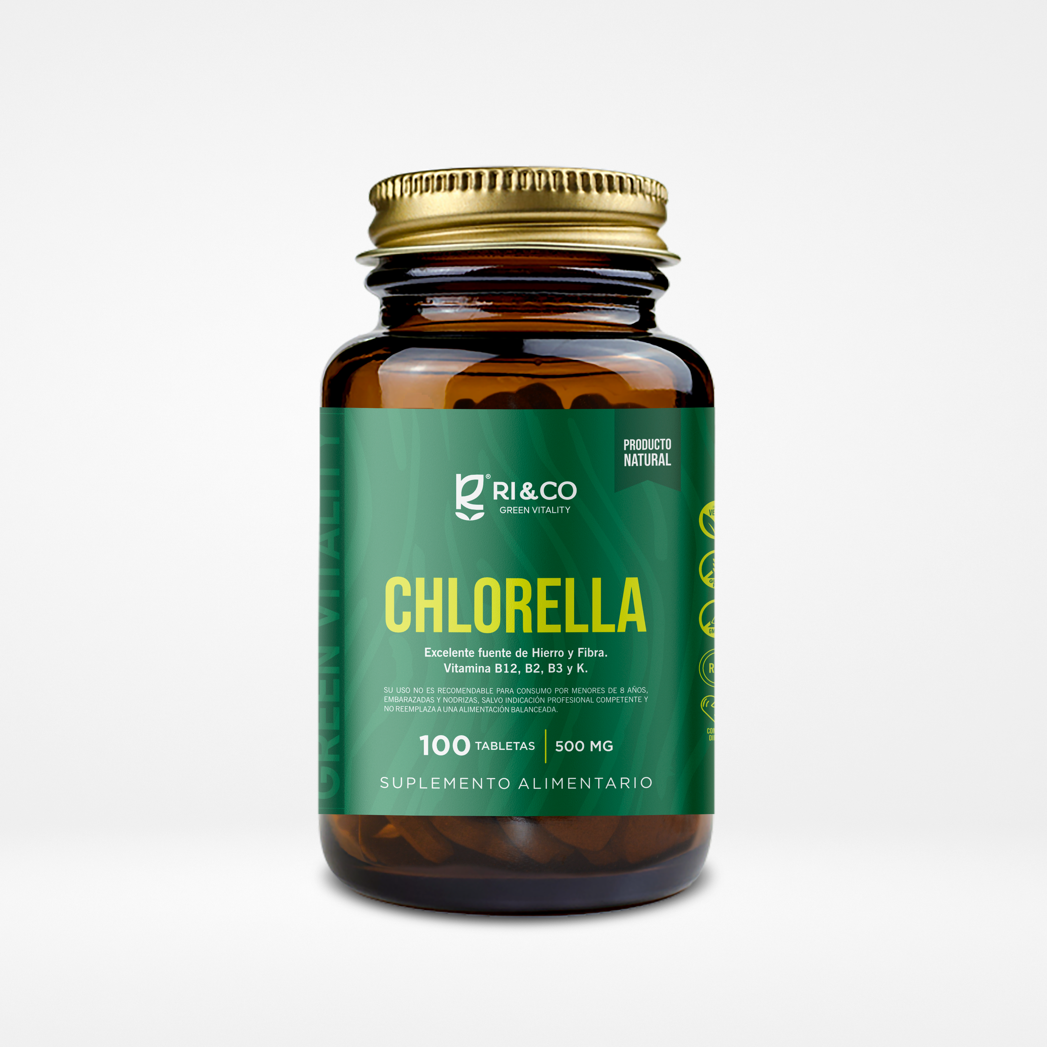 Chlorella 500mg 90 Tabletas (1,5 meses) - RI&CO-Vitaminas-Mercado Silvestre
