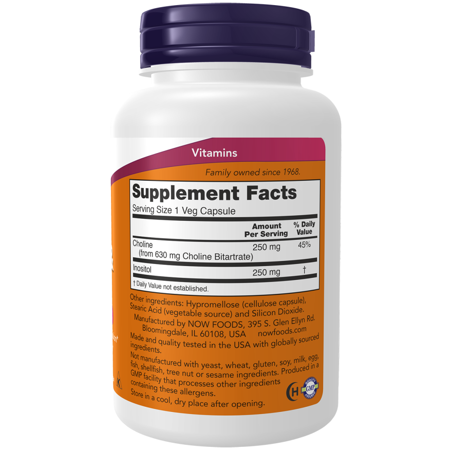 Colina & Inositol 100 Cápsulas Vegetales (3,3 meses) - Now Foods-Vitaminas-Mercado Silvestre