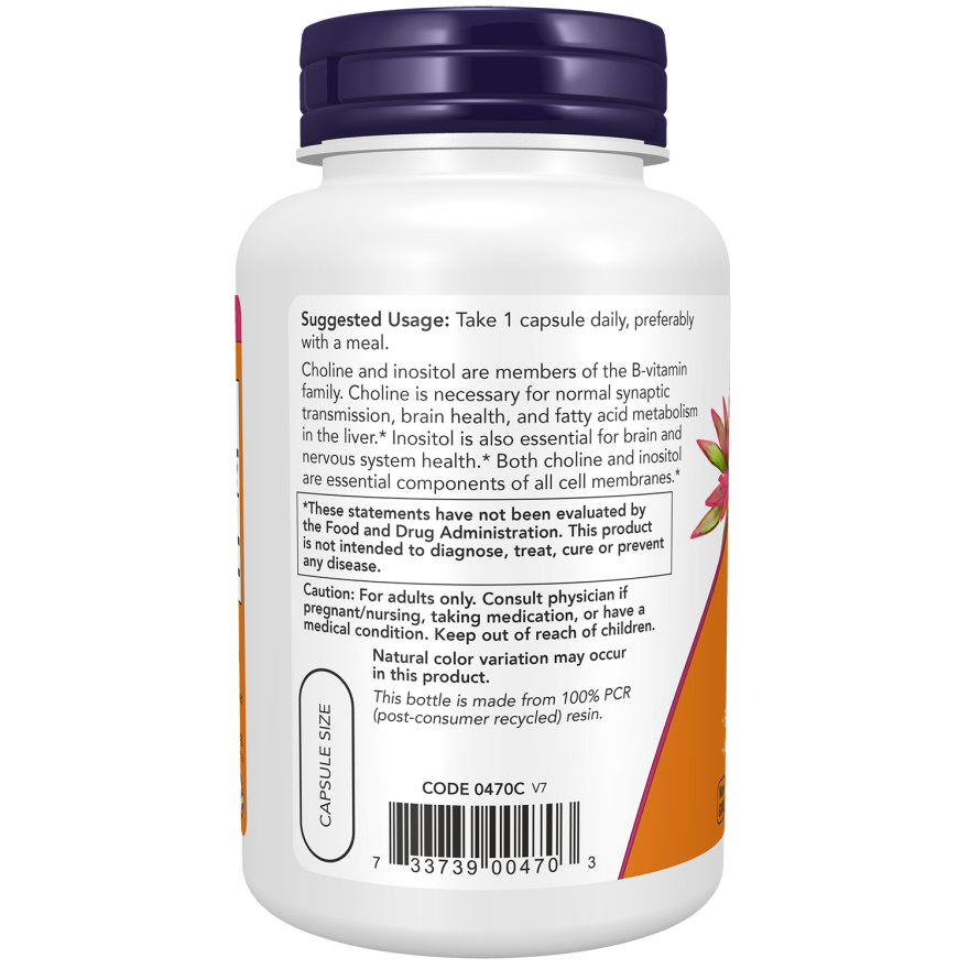 Colina & Inositol 100 Cápsulas Vegetales (3,3 meses) - Now Foods-Vitaminas-Mercado Silvestre