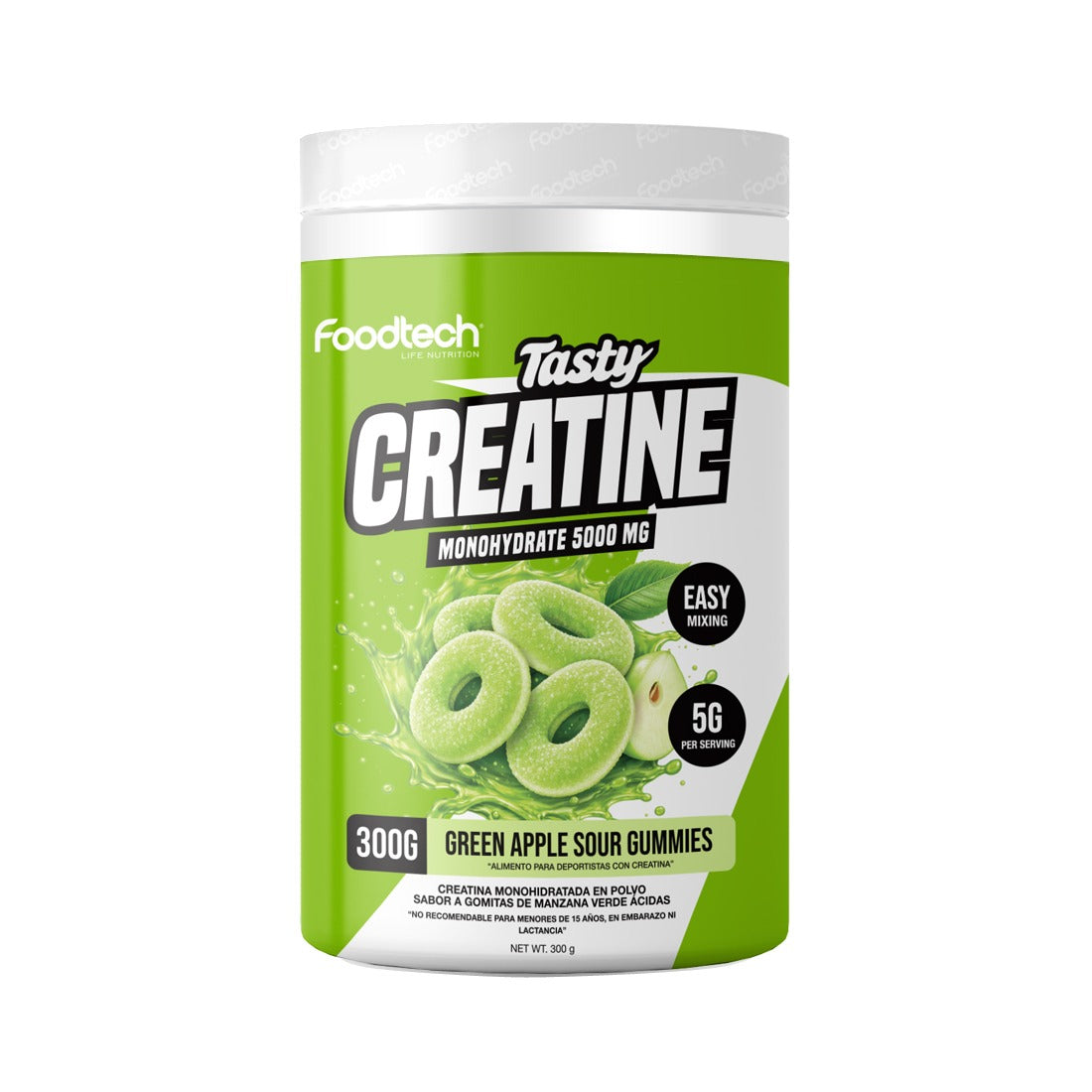 Creatina Monohidratada 300g (57 porciones) – Green Apple Sour Gummies - Tasty Creatine - Foodtech