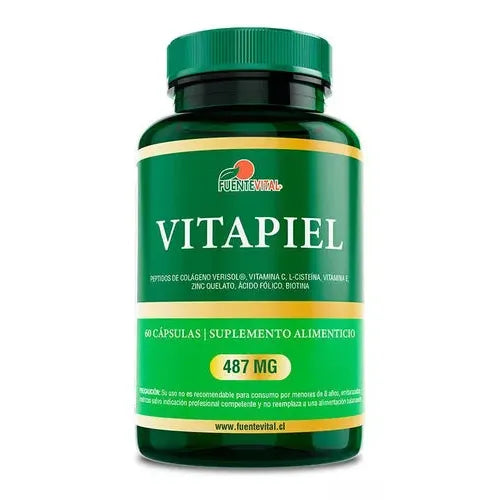 Vitapiel 487mg (Colágeno Verisol, Vit C, L-Cisteína, Vit E, Zinc, Ácido Fólico, Biotina) 60 Cápsulas Vegetales (2 meses) - Fuente Vital-Fuente Vital-Mercado Silvestre
