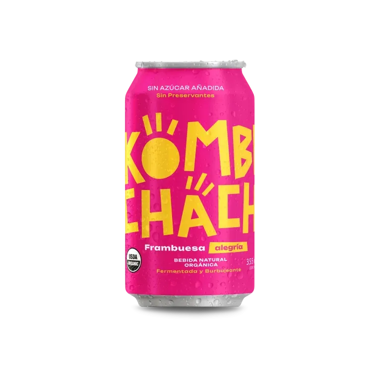 Kombucha Frambuesa Jengibre Limón Sin Azúcar 355ml - Kombuchacha