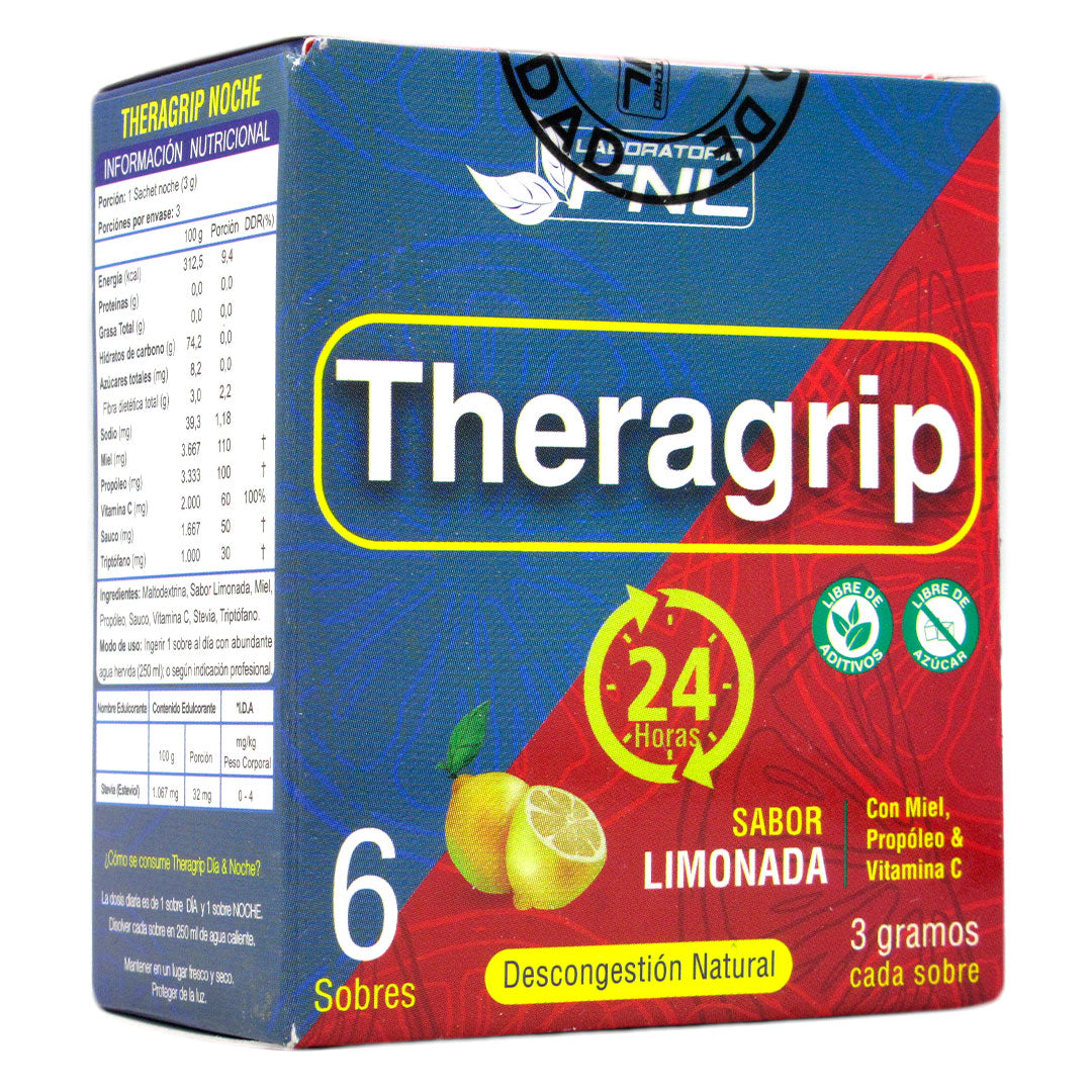 Theragrip Día y Noche Limonada (Miel + Propóleo + Vit C) – 6 Sobres – FNL