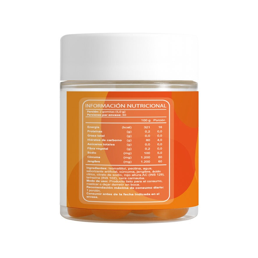 Cúrcuma 120mg + Jengibre 120mg - 60 Gomitas Sin Azúcar Sabor Naranja (1 Mes) - FNL