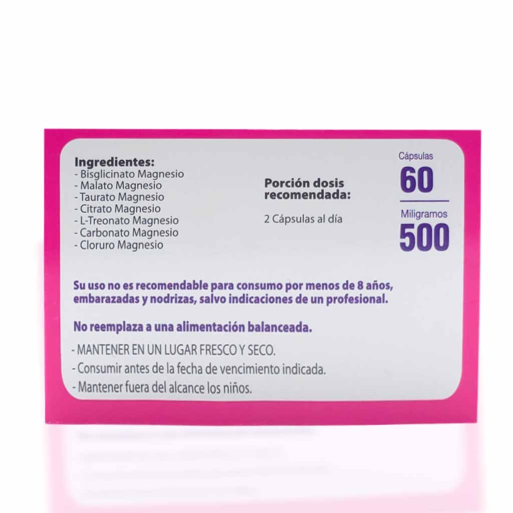Hepta Magnesio 500mg (Bisglicinato, Malato, Taurato, Citrato, L-Treonato, Carbonato, Cloruro) 60 Cápsulas (1 mes) - Natural Herbal