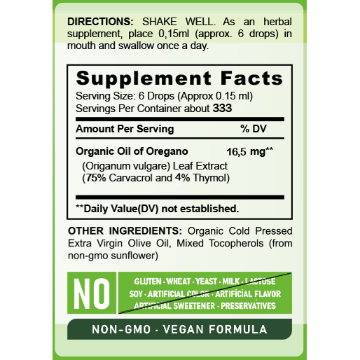 Aceite de Orégano Orgánico (75% Carvacrol - 4% Timol) Sin Gluten 50ml – Magmagen