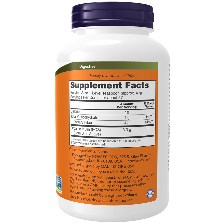 Inulina Prébiotica Pura Orgánica en Polvo 227gr (57 porciones) - Now Foods-Vitaminas-Mercado Silvestre