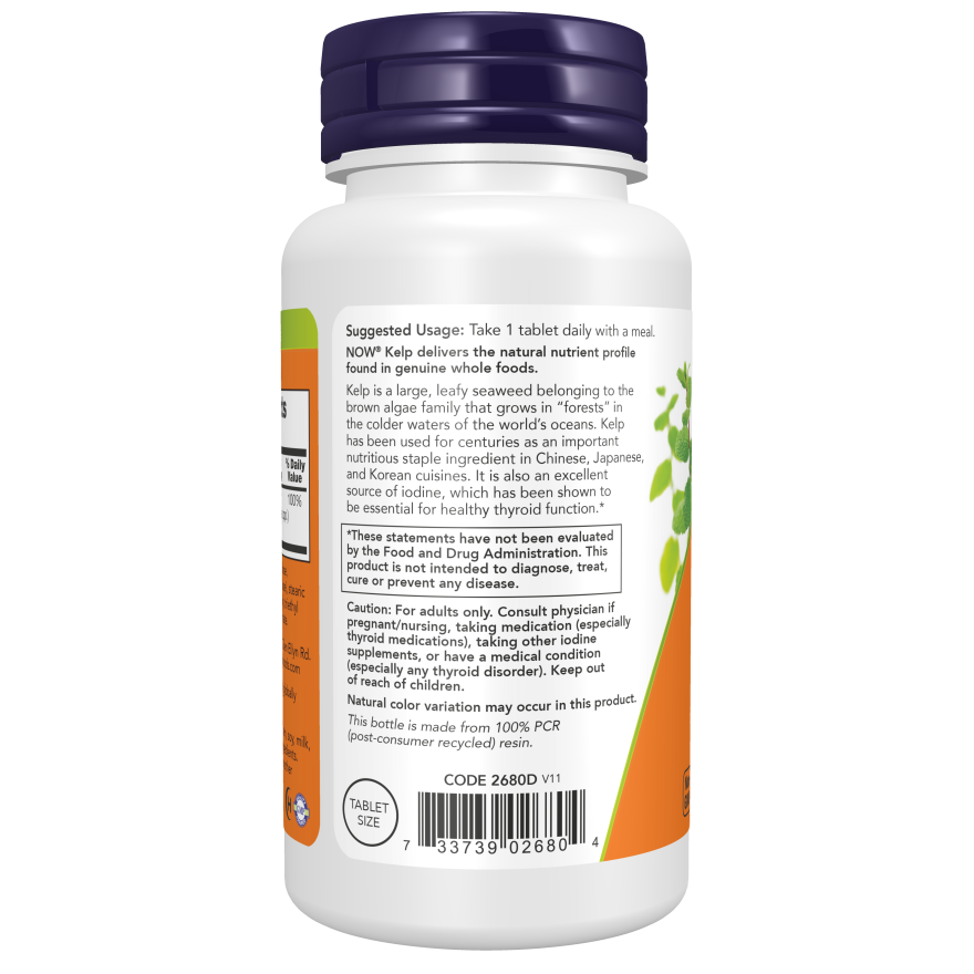 Kelp (Yodo Natural 150mcg) 200 Tabletas (6,6 meses) - Now Foods-Vitaminas-Mercado Silvestre