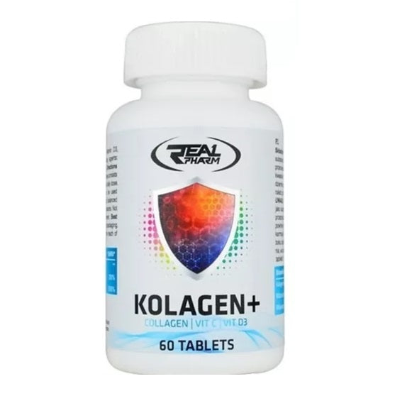 Kolagen+ (Colágeno Bovino 500mg + Vit C 200mg + Vit D3 50mcg) 60 Tabletas (2 meses) - Real Pharm
