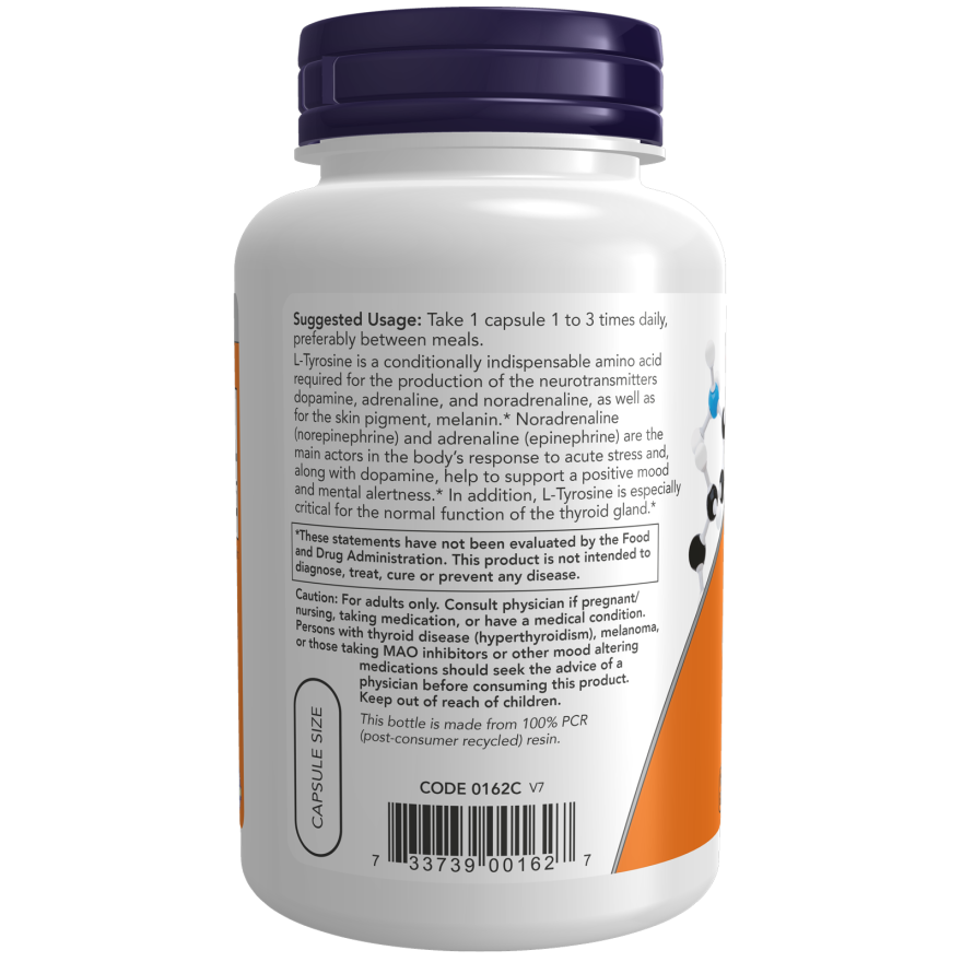 L-Tirosina 500mg 120 Cápsulas (4 meses) - Now Foods-Vitaminas-Mercado Silvestre