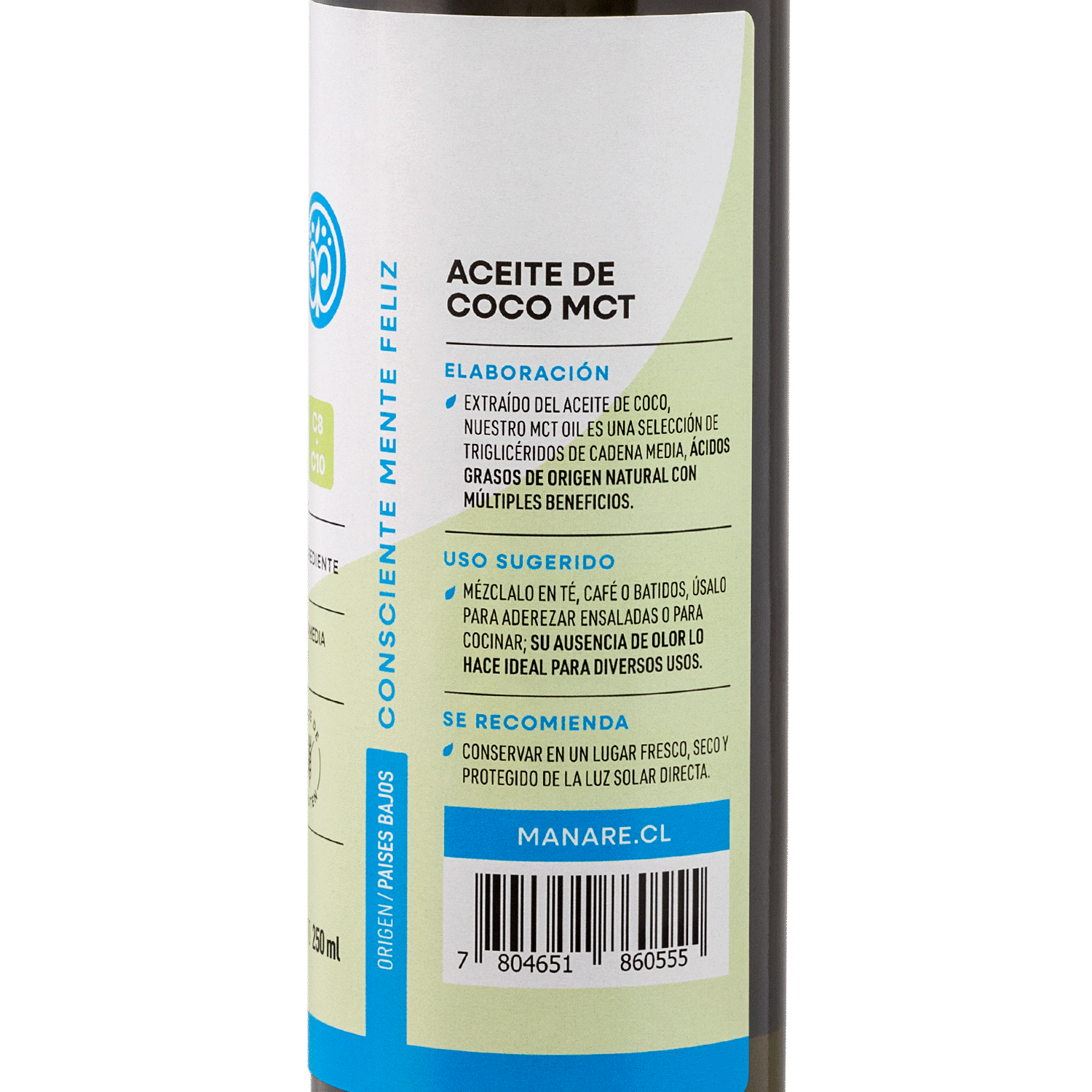 Aceite de Coco MCT 250ml Sin Gluten - Manare