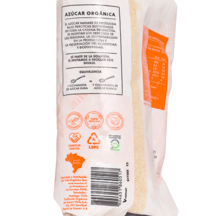 Azúcar Rubia Orgánica 1kg Sin Gluten - Manare