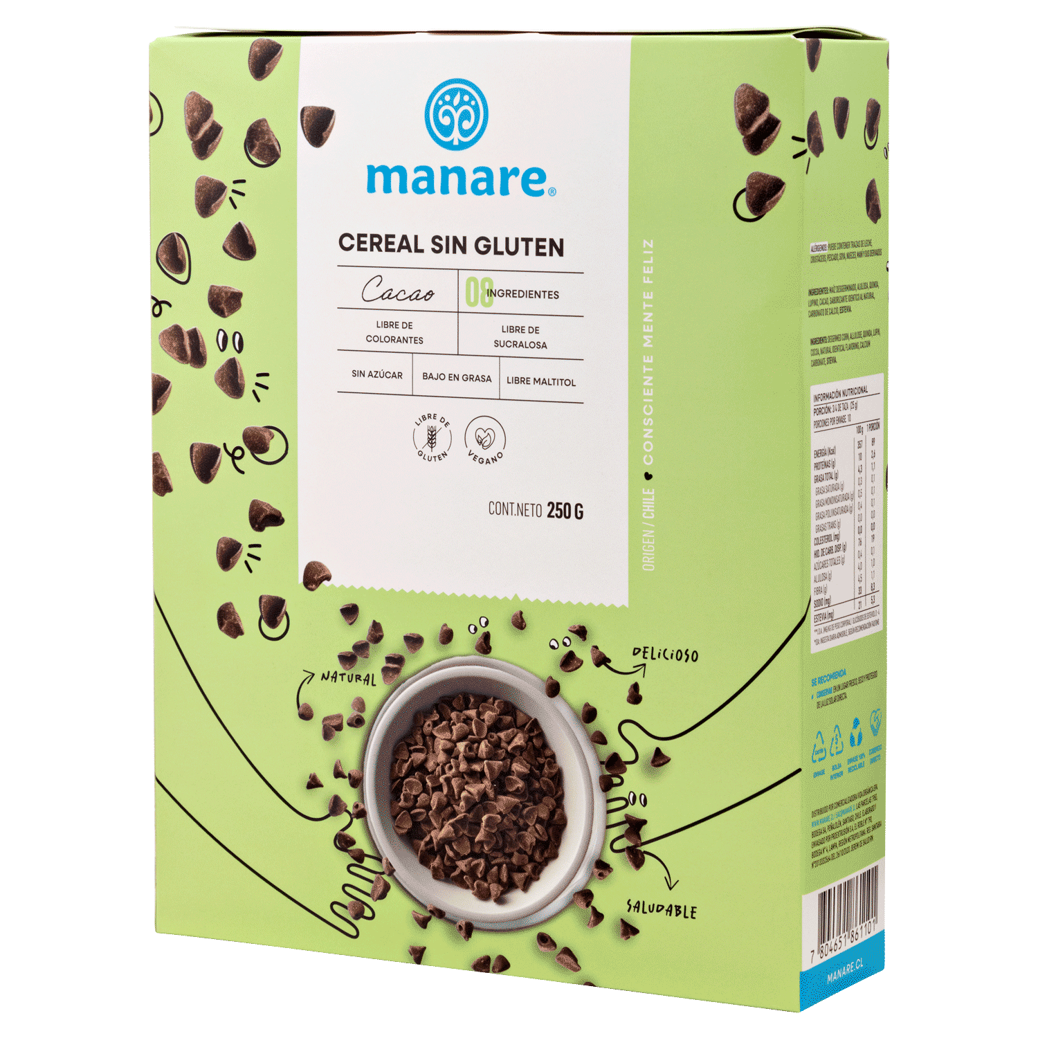 Cereal Sin Gluten Cacao 250gr - Manare