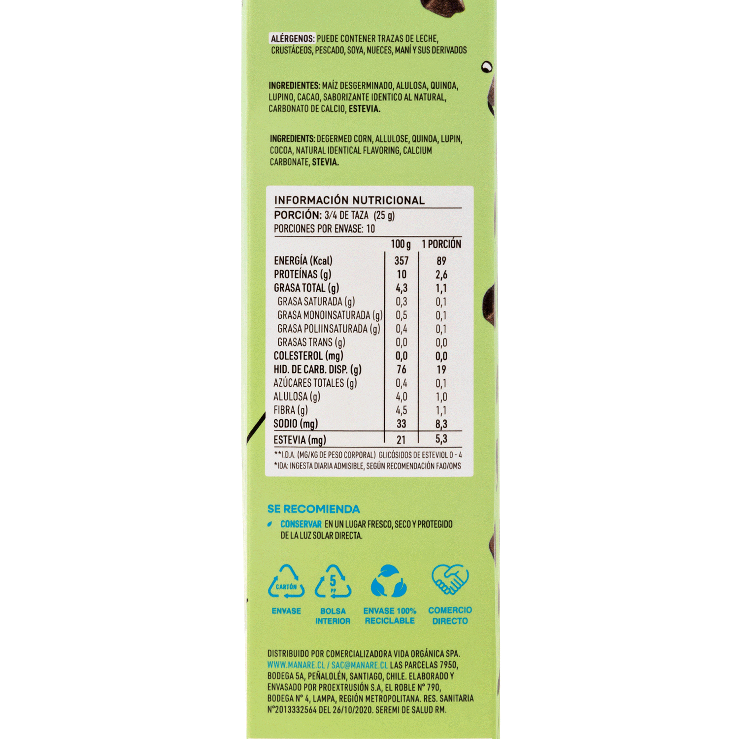 Cereal Sin Gluten Cacao 250gr - Manare