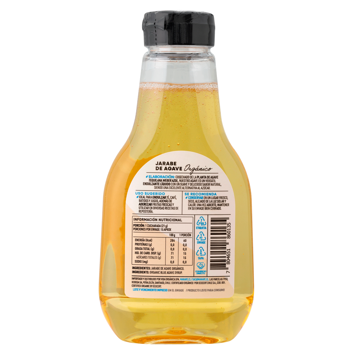 Jarabe de Agave Orgánico 330grs Sin Gluten - Manare