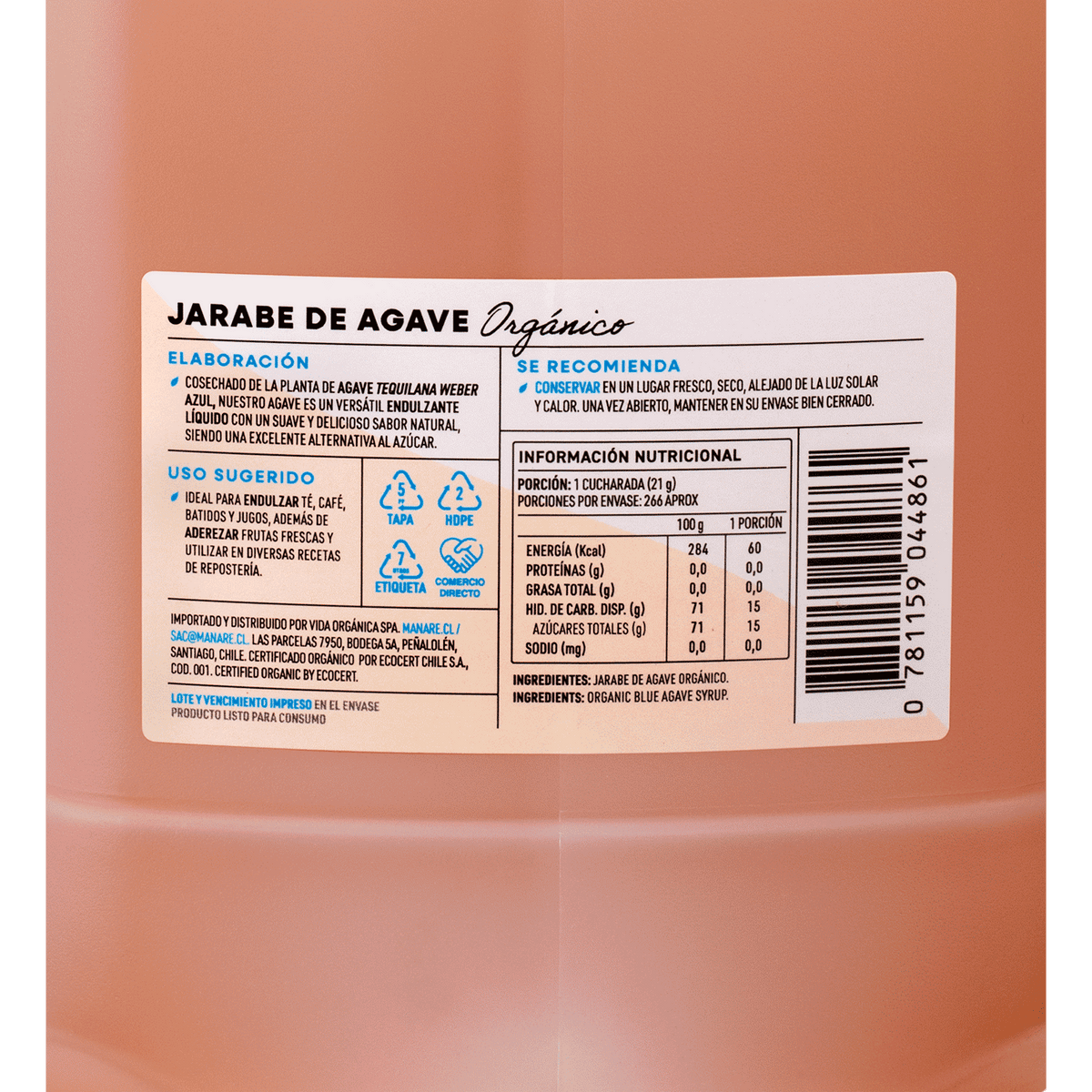 Jarabe de Agave Orgánico 5,6kg - Sin Gluten - Manare