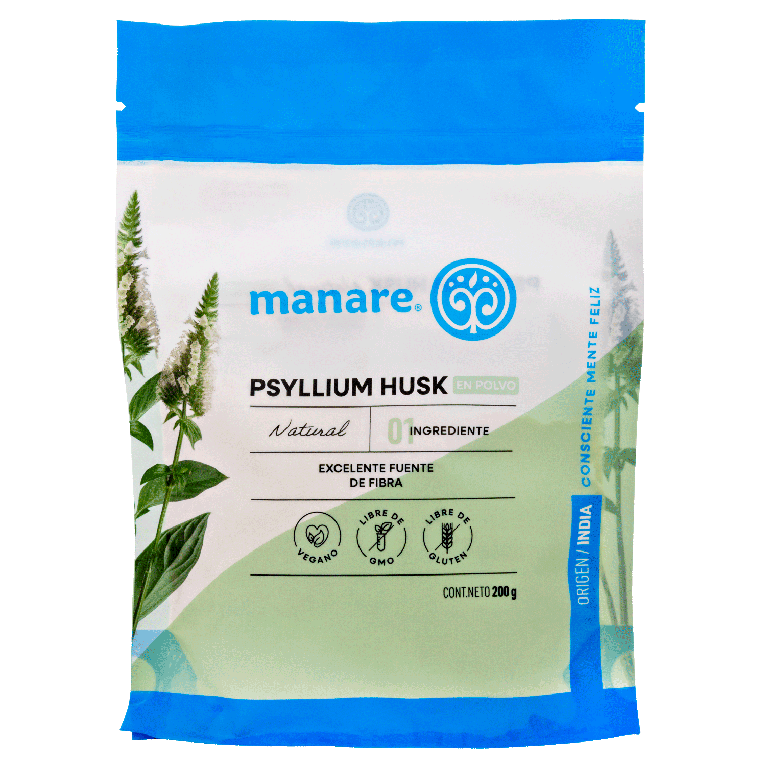 Psyllium Husk Natural en Polvo 200gr Sin Gluten - Manare