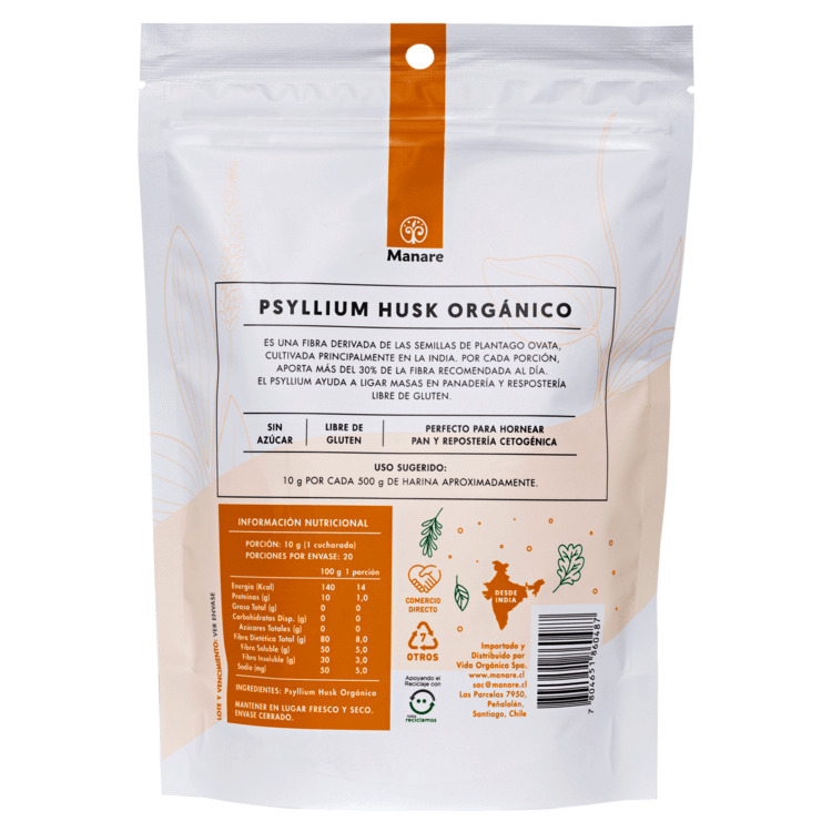 Psyllium Husk Orgánico 200gr - Manare-Superalimentos-Mercado Silvestre