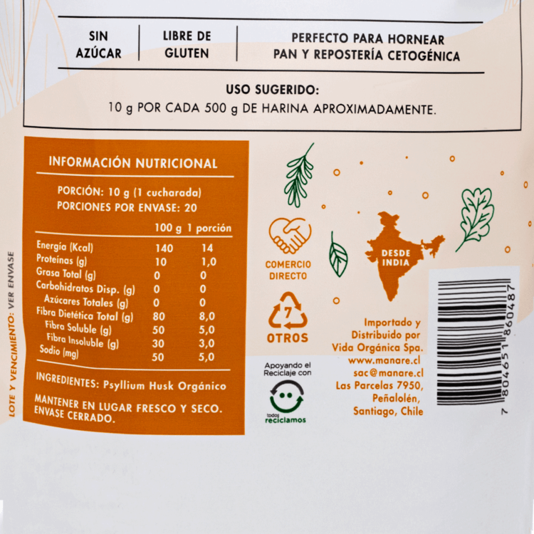 Psyllium Husk Orgánico 200gr - Manare-Superalimentos-Mercado Silvestre