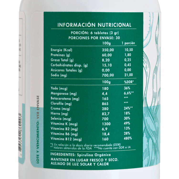 Spirulina Orgánica 180 tabletas - Manare-Superalimentos-Mercado Silvestre