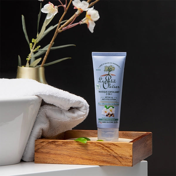 Máscarilla y Exfoliante Rostro Detox & Anticontaminación Flor de Almendro y Moringa 75ml - Le Petit Olivier-Belleza Natural-Mercado Silvestre